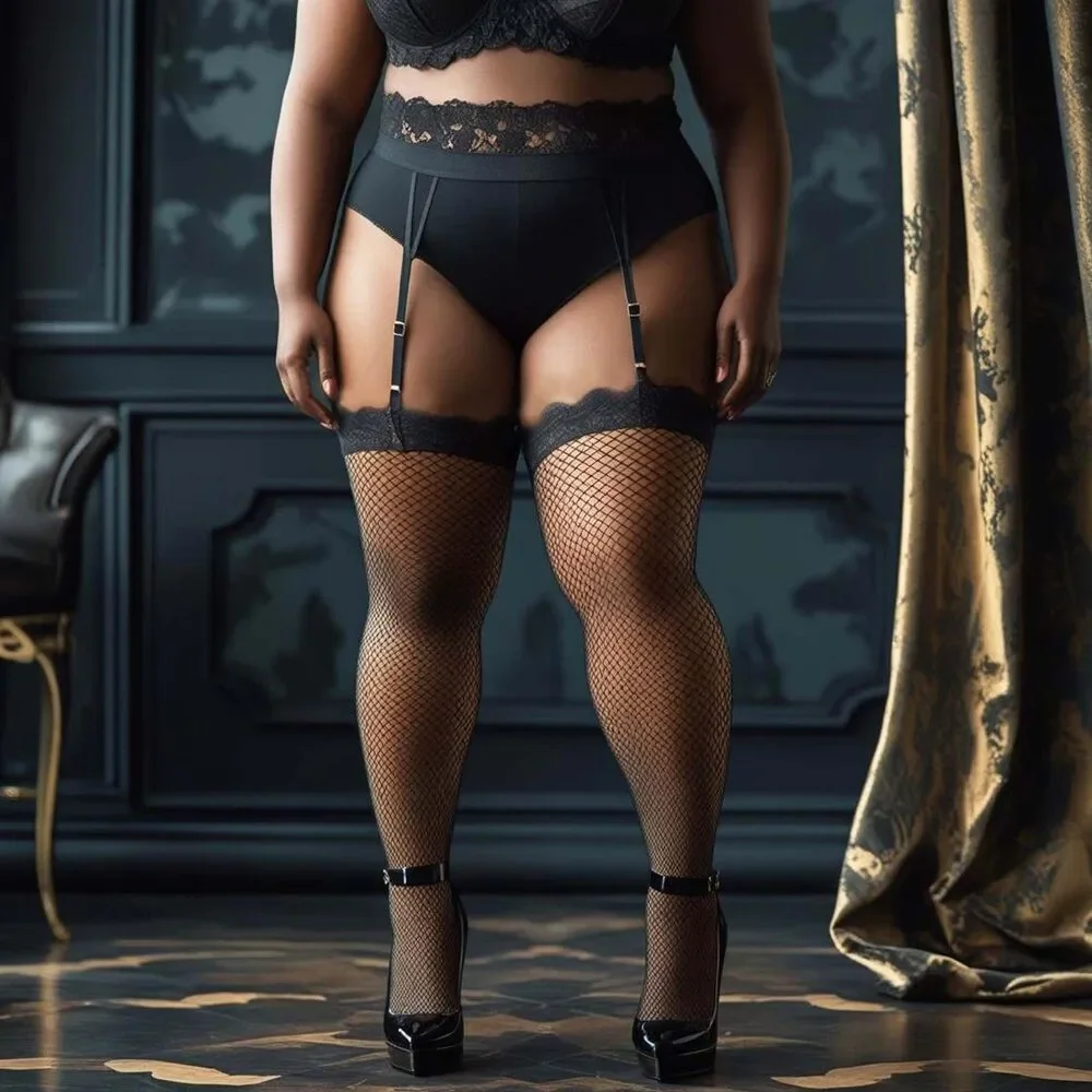 Plus Lace Top Fishnet Stockings Womens Queen Black Industrial Net Hosiery